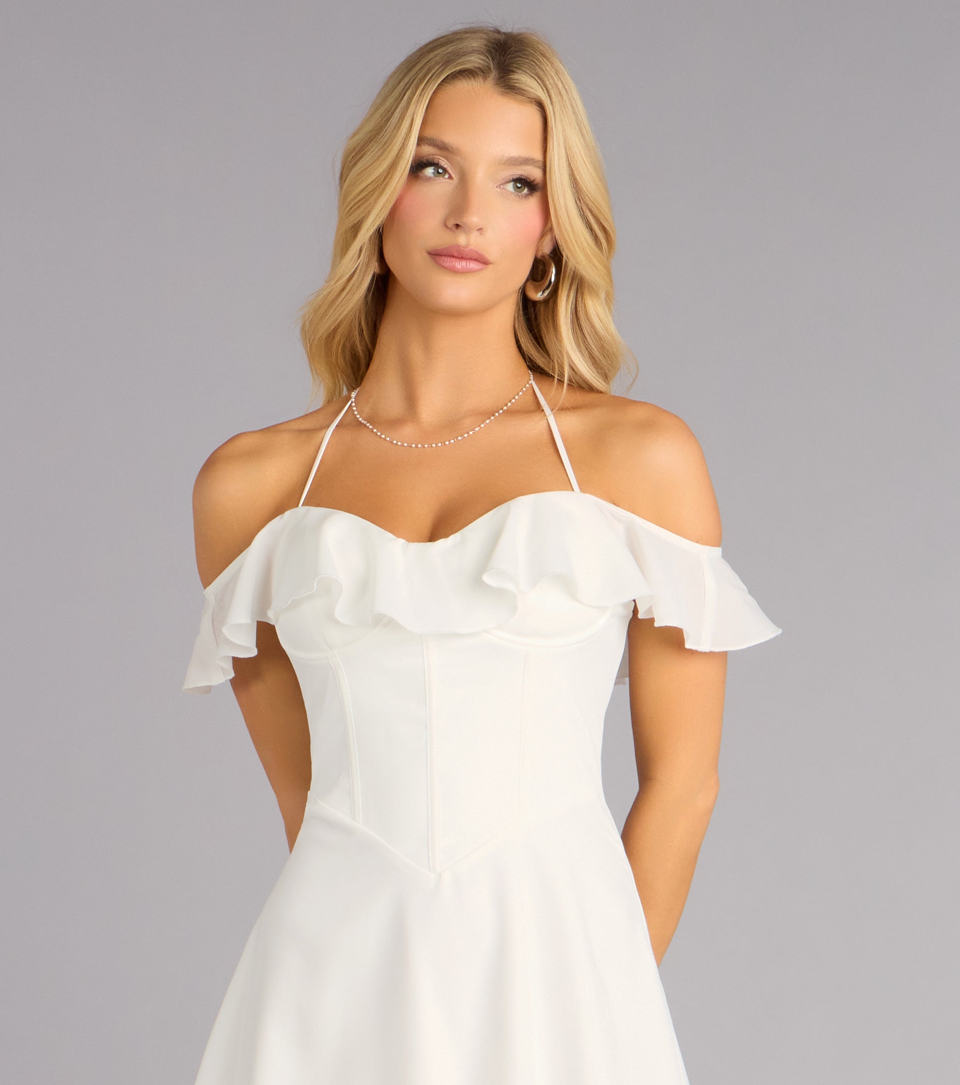 Sweetheart Ruffle Lace Up Skater Dress