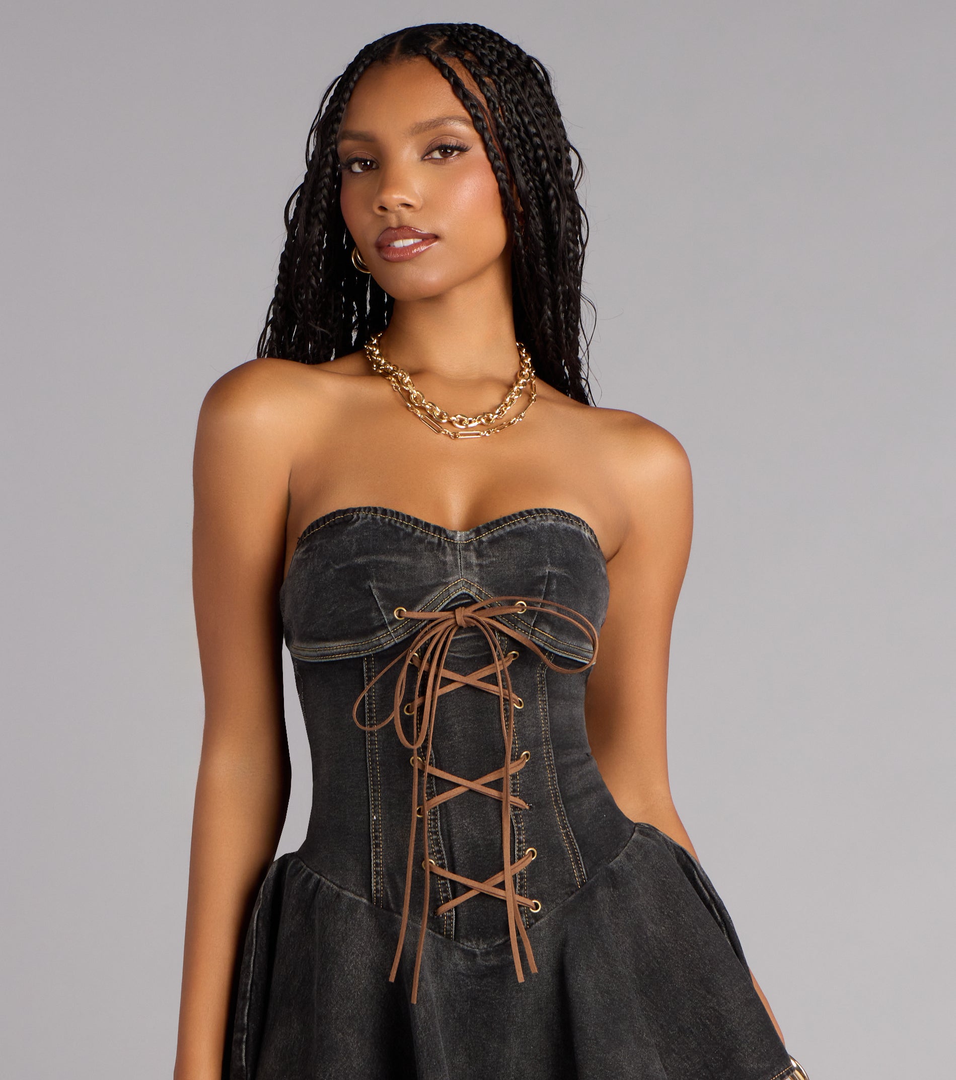 City Lights Corset Denim Mini Dress