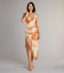 Golden Hour Glow Abstract Print Cutout Midi Dress
