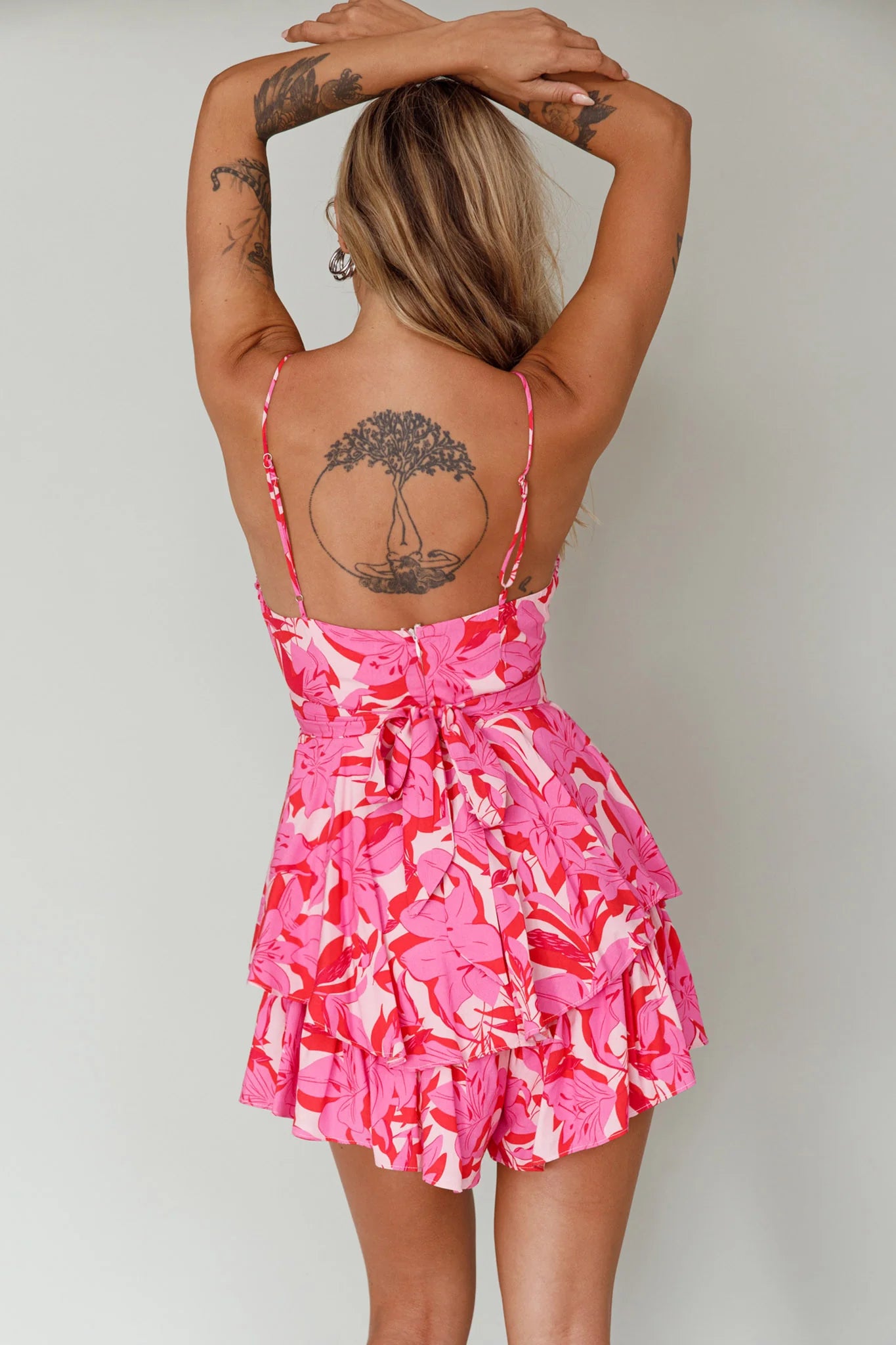 Well Versed Cowl Neckline Flounce Romper Lily Pink