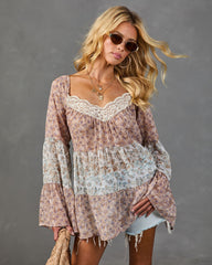 Sundown Bloom Floral Colorblock Top