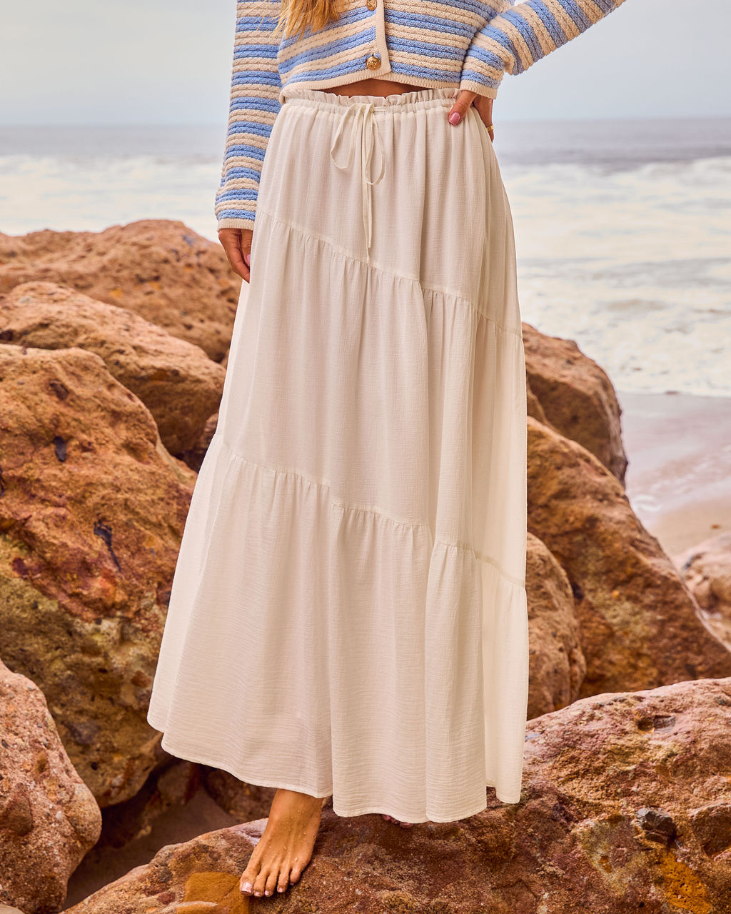 Sundrift Dreams Pleated Cotton Drawstring Maxi Skirt