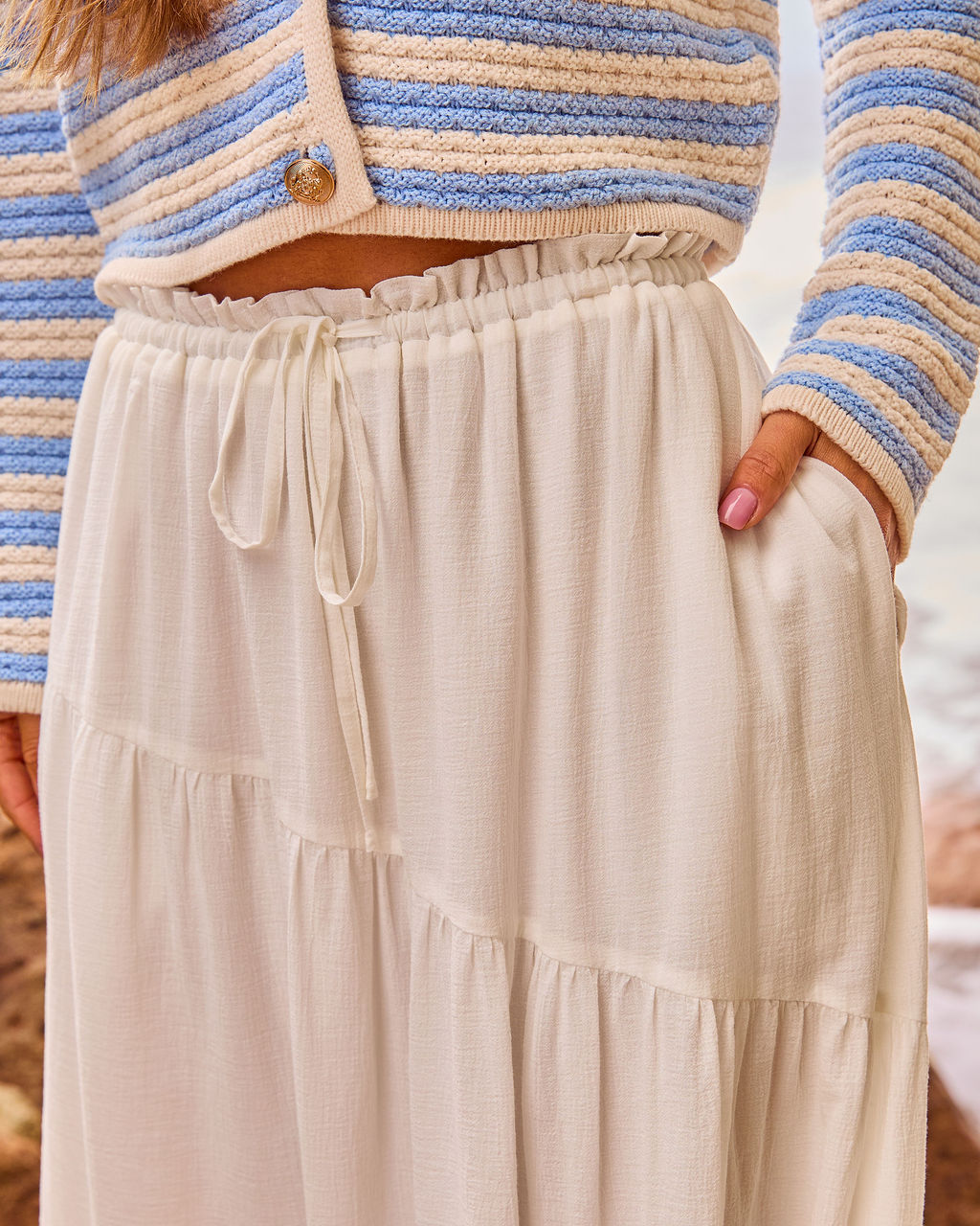 Sundrift Dreams Pleated Cotton Drawstring Maxi Skirt