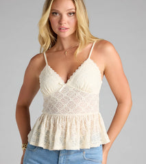 Sweet But Not Subtle Lace Peplum Cami Top