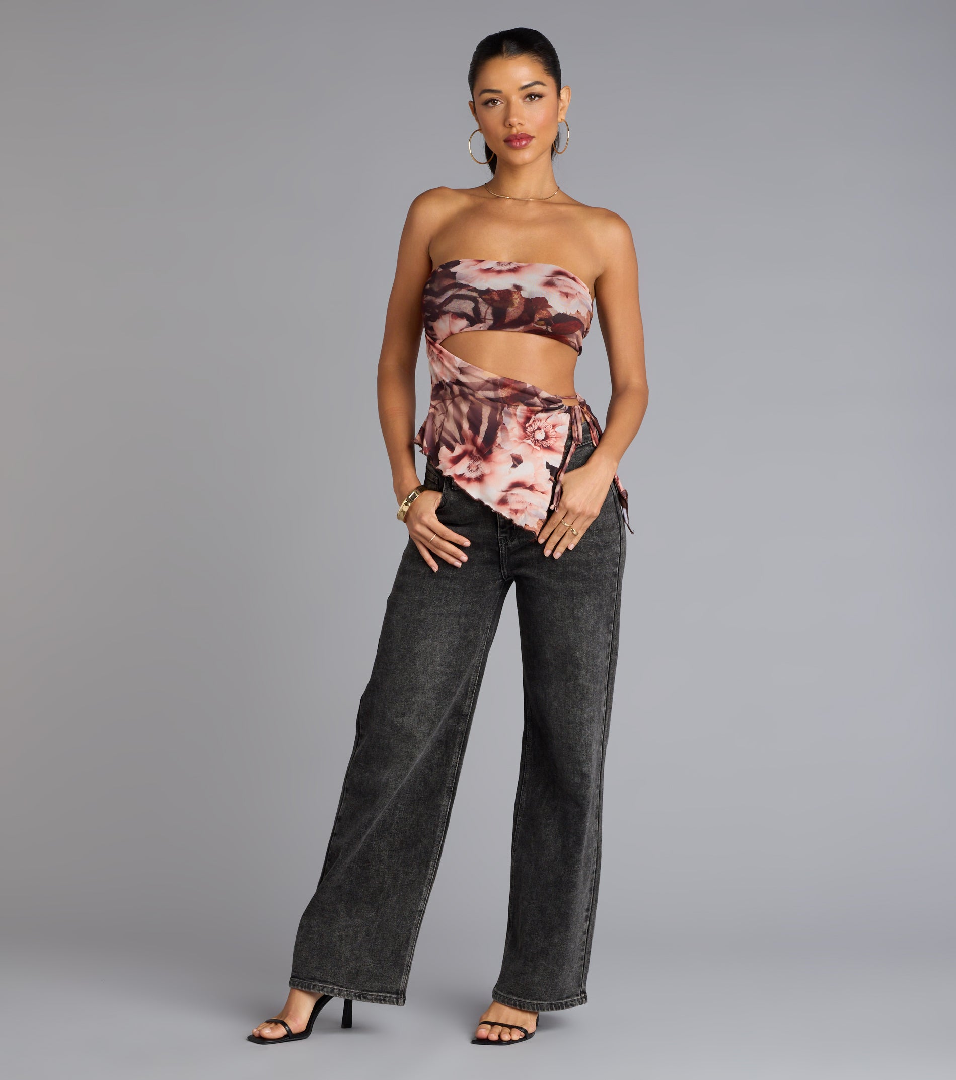 Floral Cutie Mesh Asymmetrical Top
