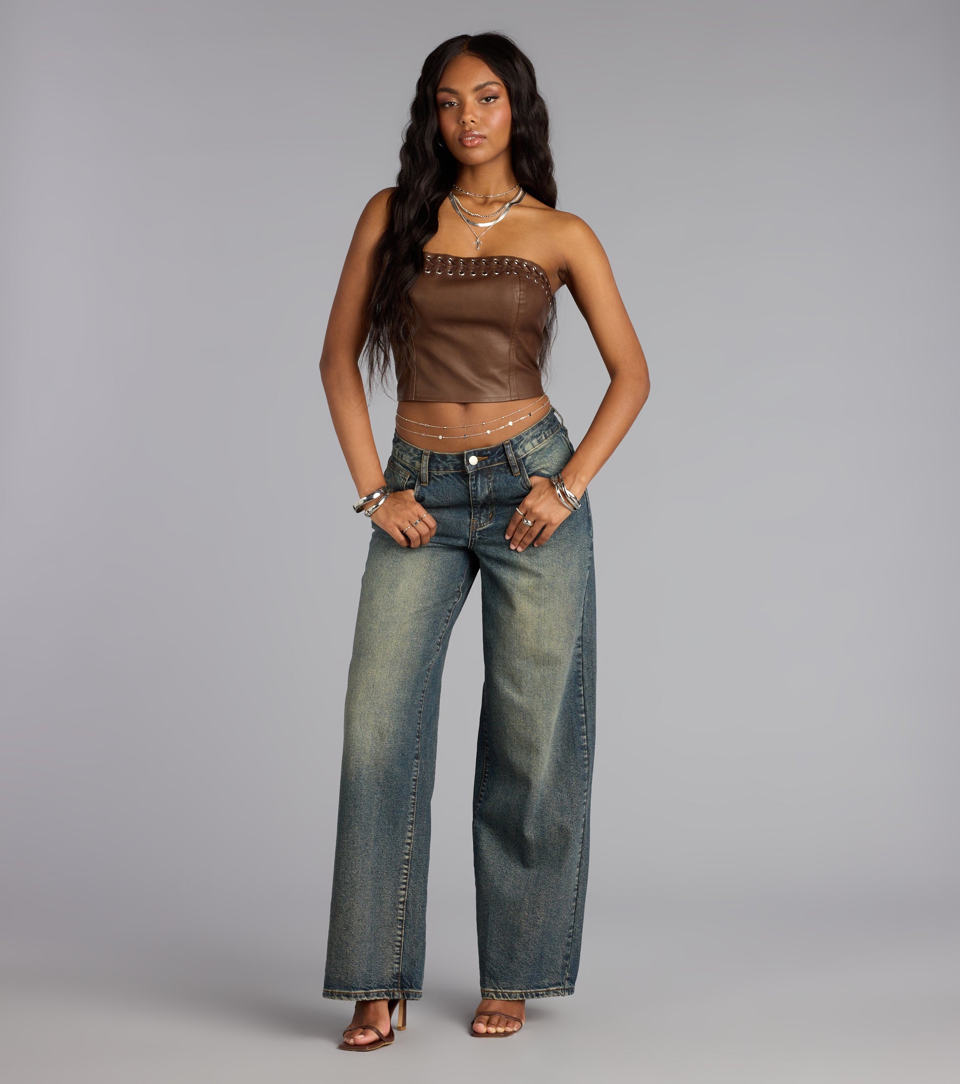 Laced Up Faux Leather Tube Top