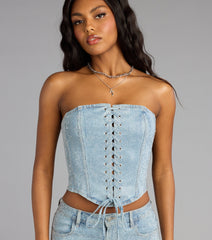 Crystal Crush Lace Up Denim Corset Top