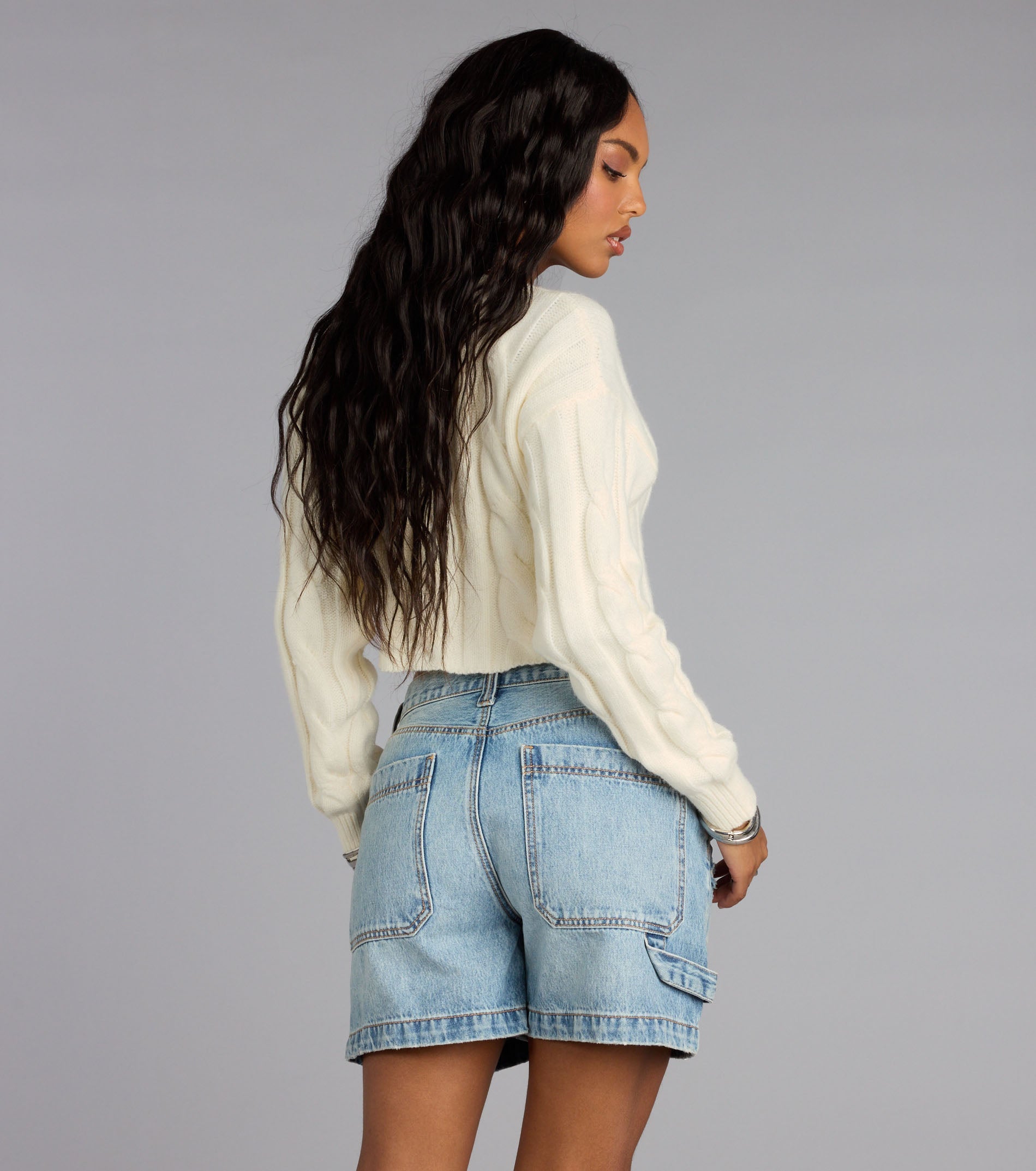 Season Chill Cable Knit Crop Sweater