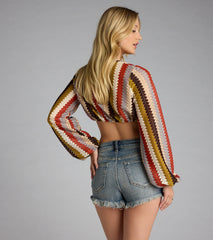 Coastal Crush Striped Crochet Tie-Front Crop Top