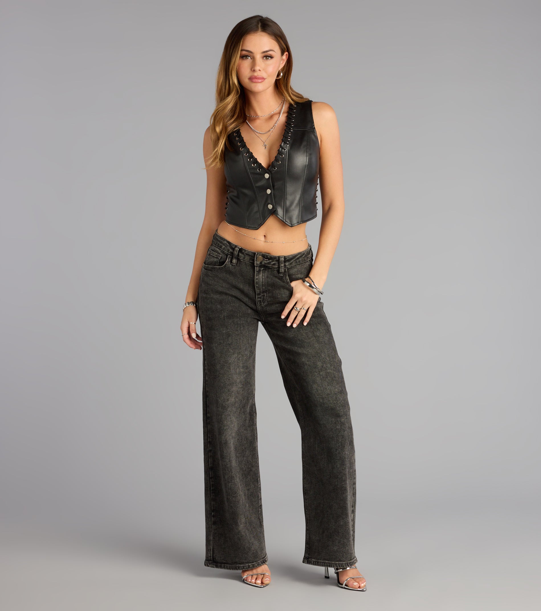Cute Rebel Lace-Up Stitch Vest