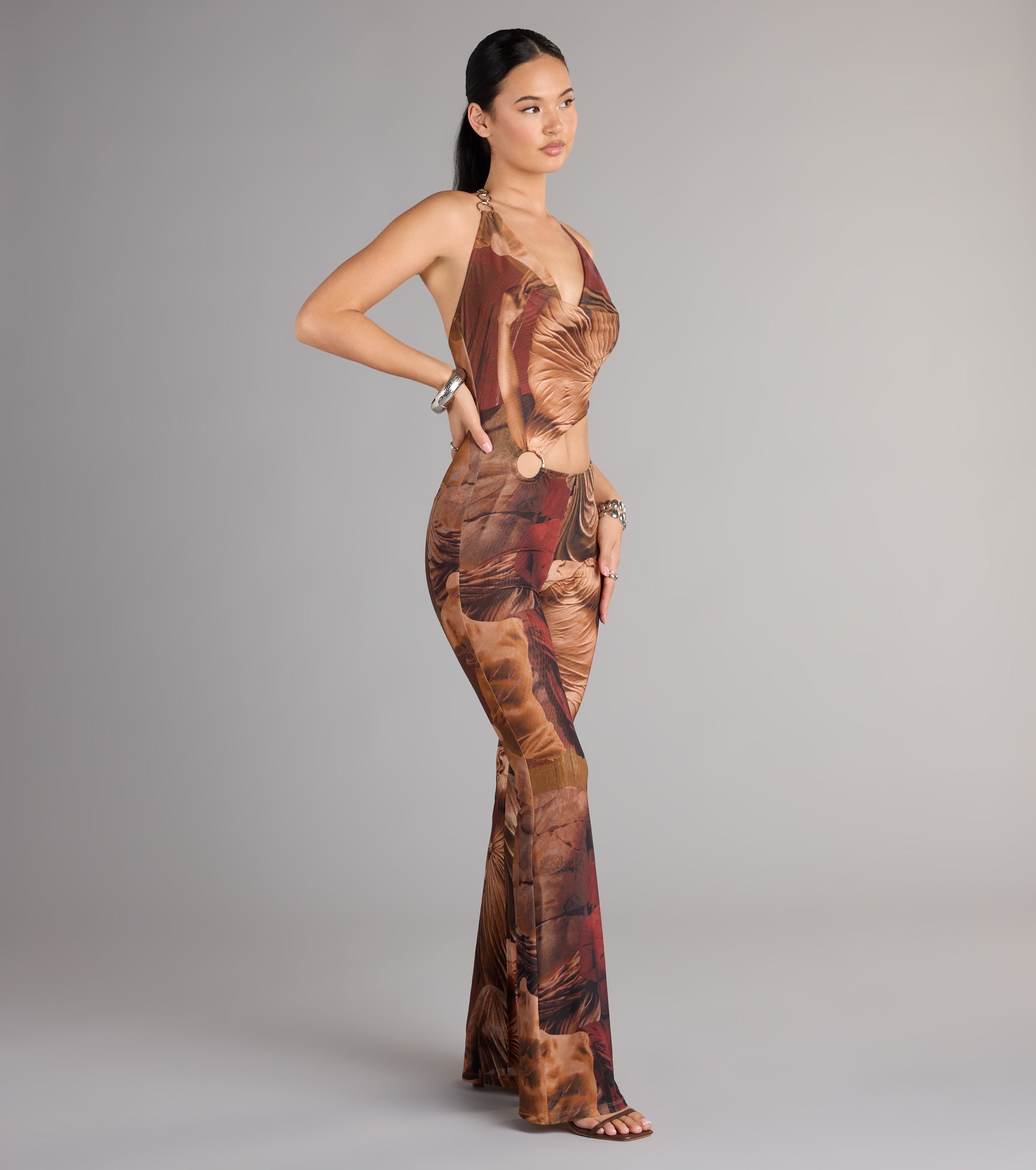 Off Duty Muse Abstract Print Cutout Jumpsuit