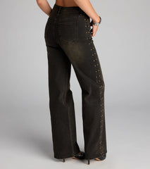 Studded and Snatched Straight Leg Denim Jeans