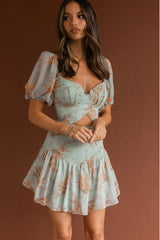 Devoted Structured Bust Puff Sleeve Dress Lily Print Pistachio