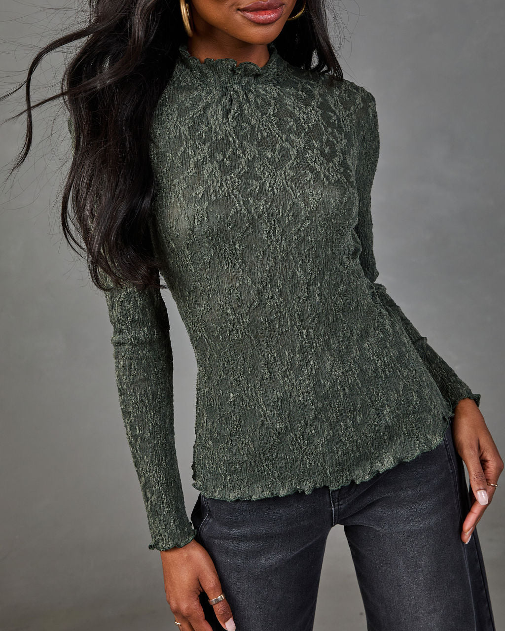 Charming Muse Lace Mock Neck Top