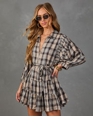Rowena Plaid Waist Tie Mini Shirt Dress