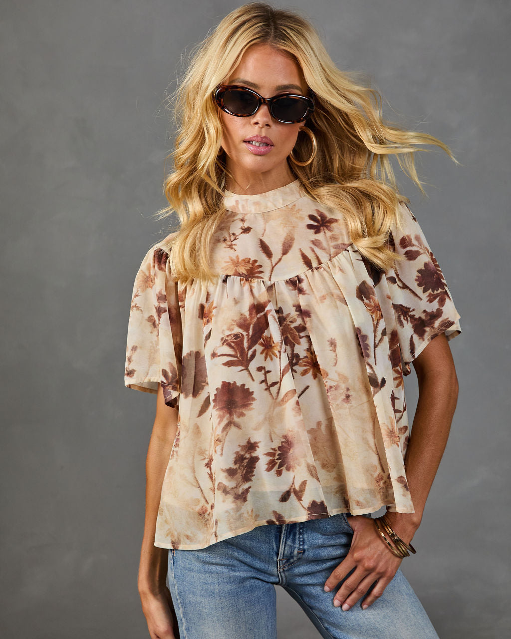 Meadow Muse Mock Neck Floral Blouse