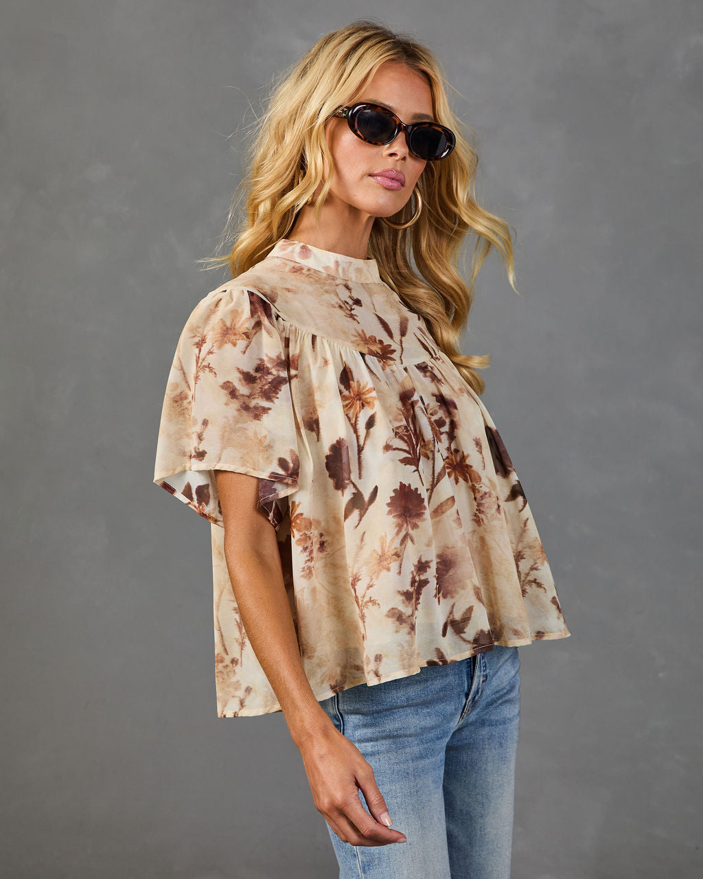 Meadow Muse Mock Neck Floral Blouse