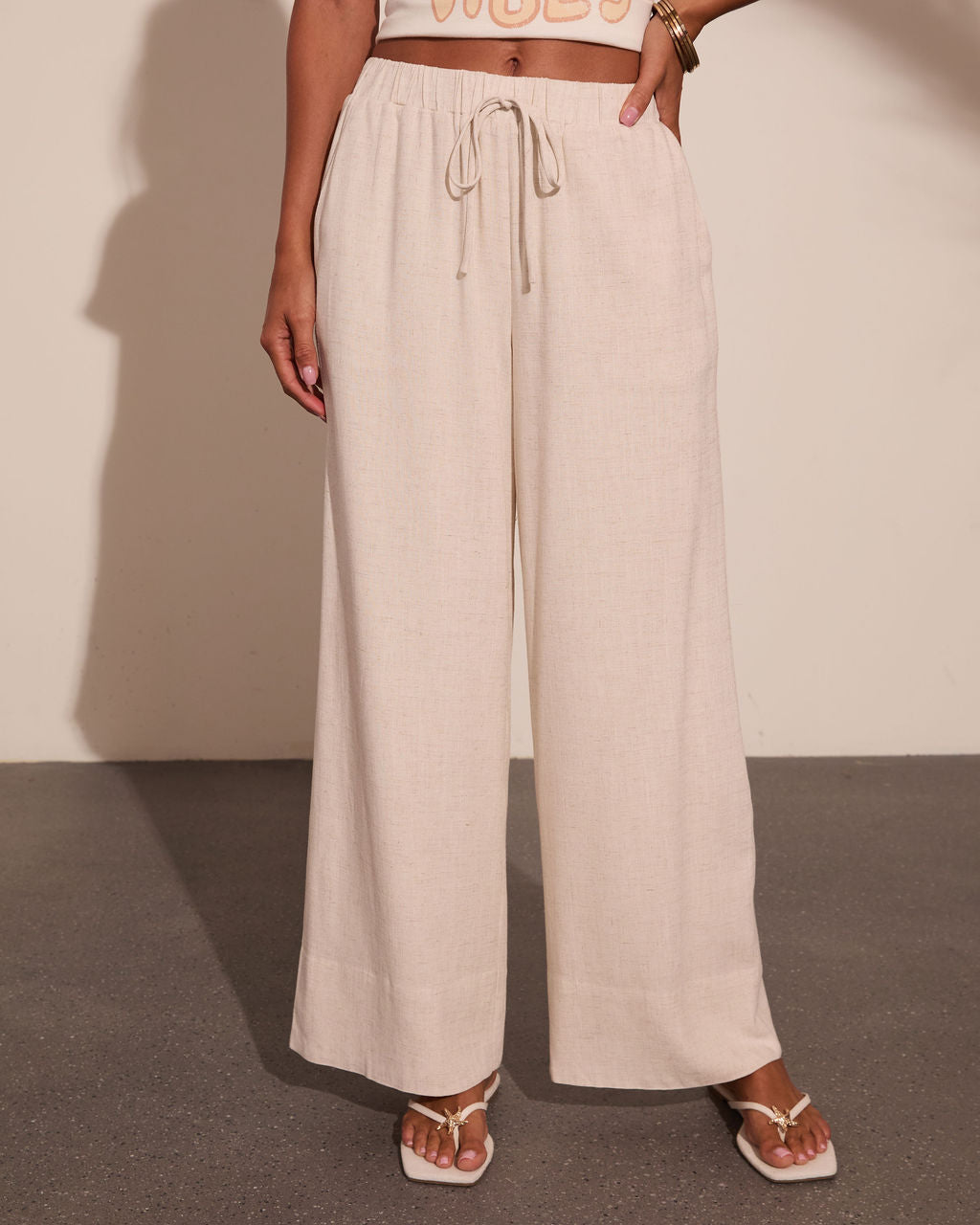 Villa Days Linen Blend Drawstring Wide Leg Pants