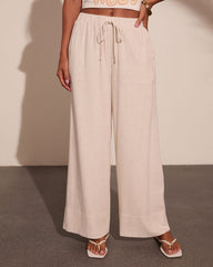 Villa Days Linen Blend Drawstring Wide Leg Pants