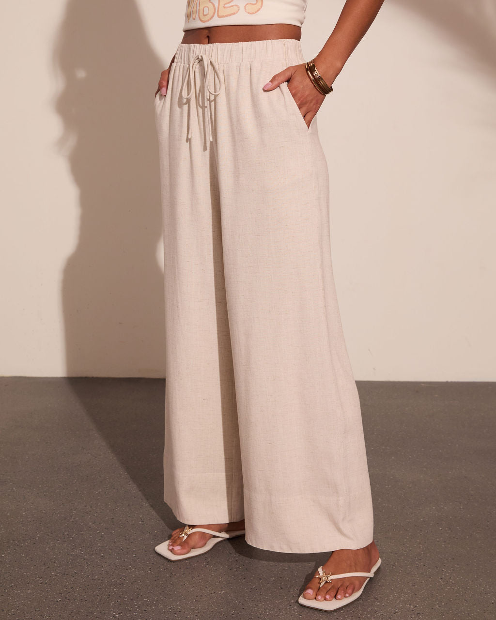 Villa Days Linen Blend Drawstring Wide Leg Pants