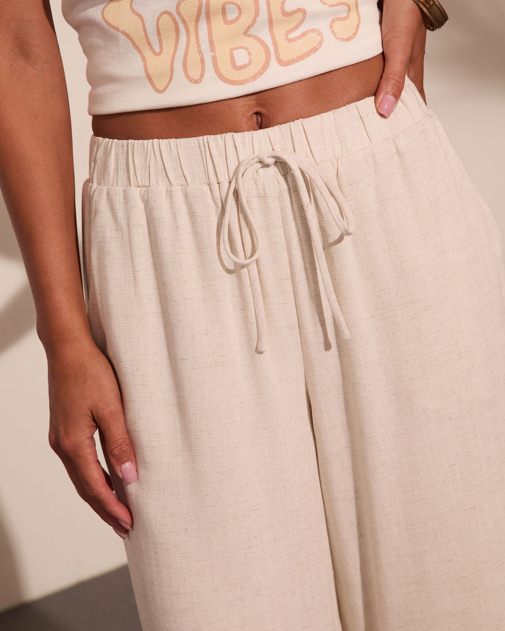 Villa Days Linen Blend Drawstring Wide Leg Pants