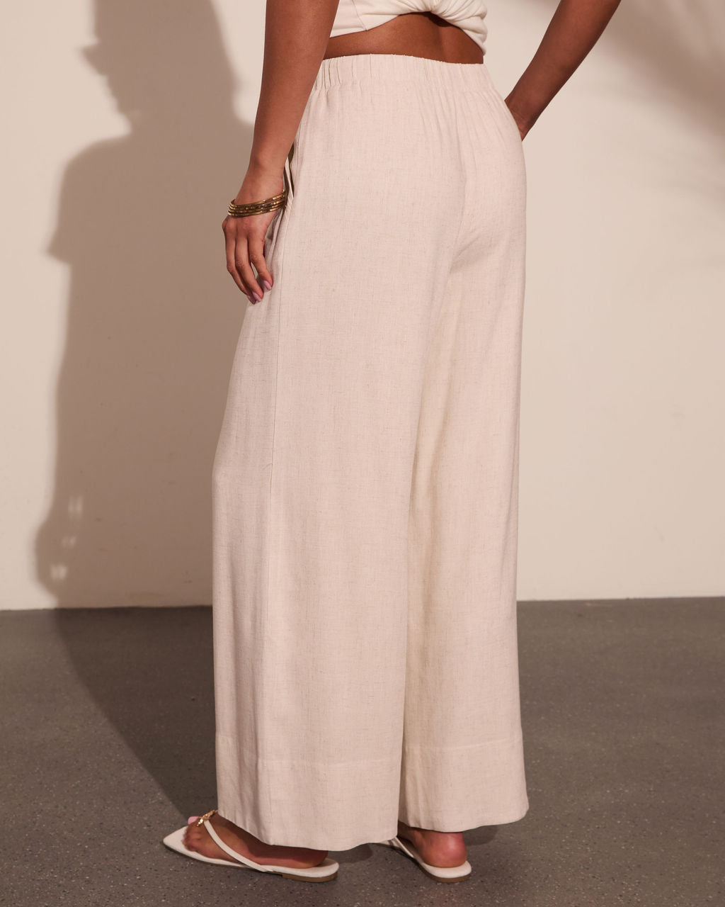 Villa Days Linen Blend Drawstring Wide Leg Pants