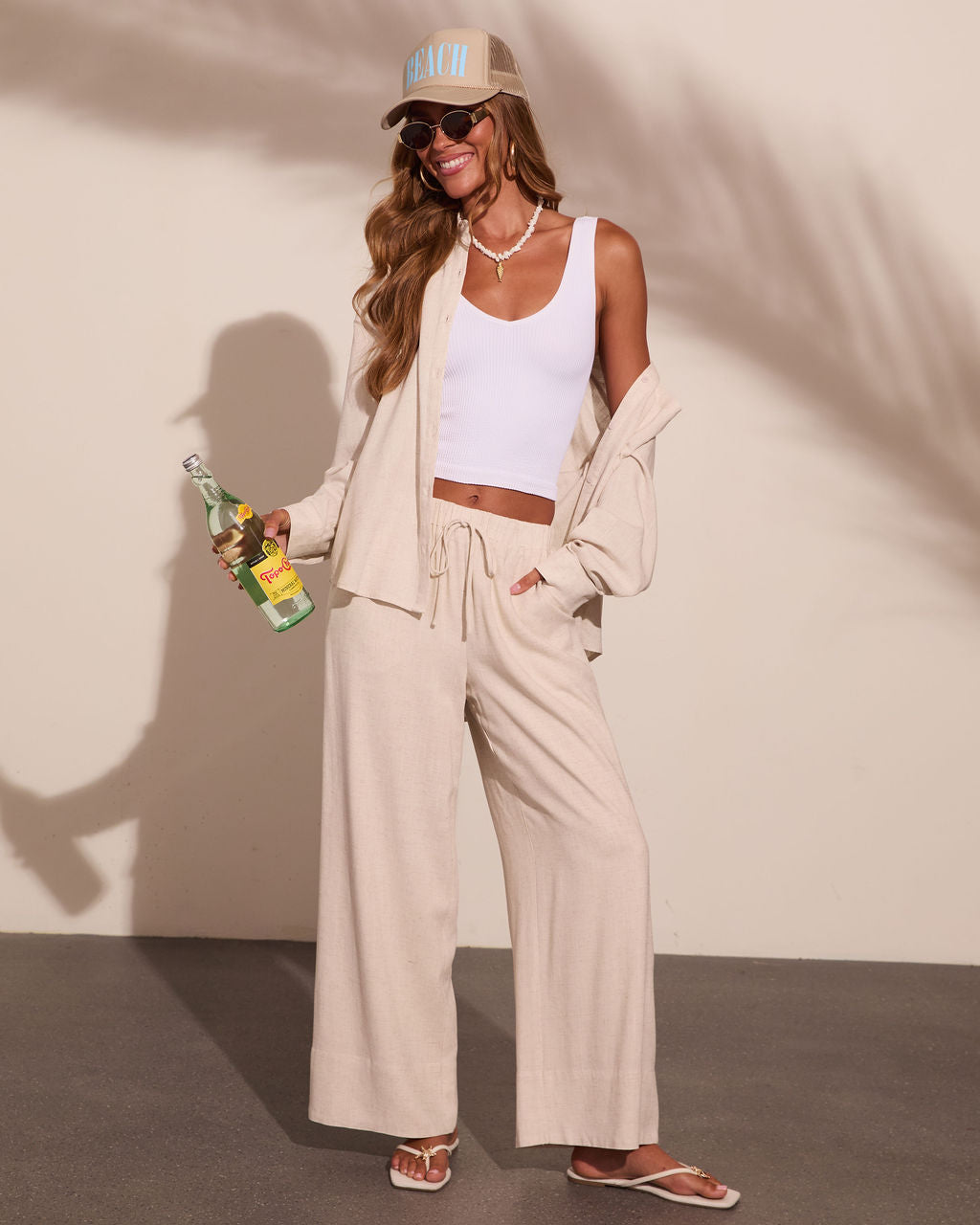 Villa Days Linen Blend Drawstring Wide Leg Pants
