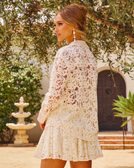 Bright Brunch Lace Button Down Top