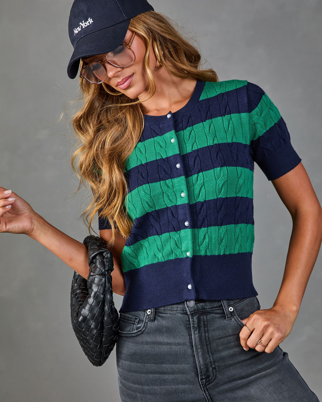 Campus Club Striped Cable Knit Top