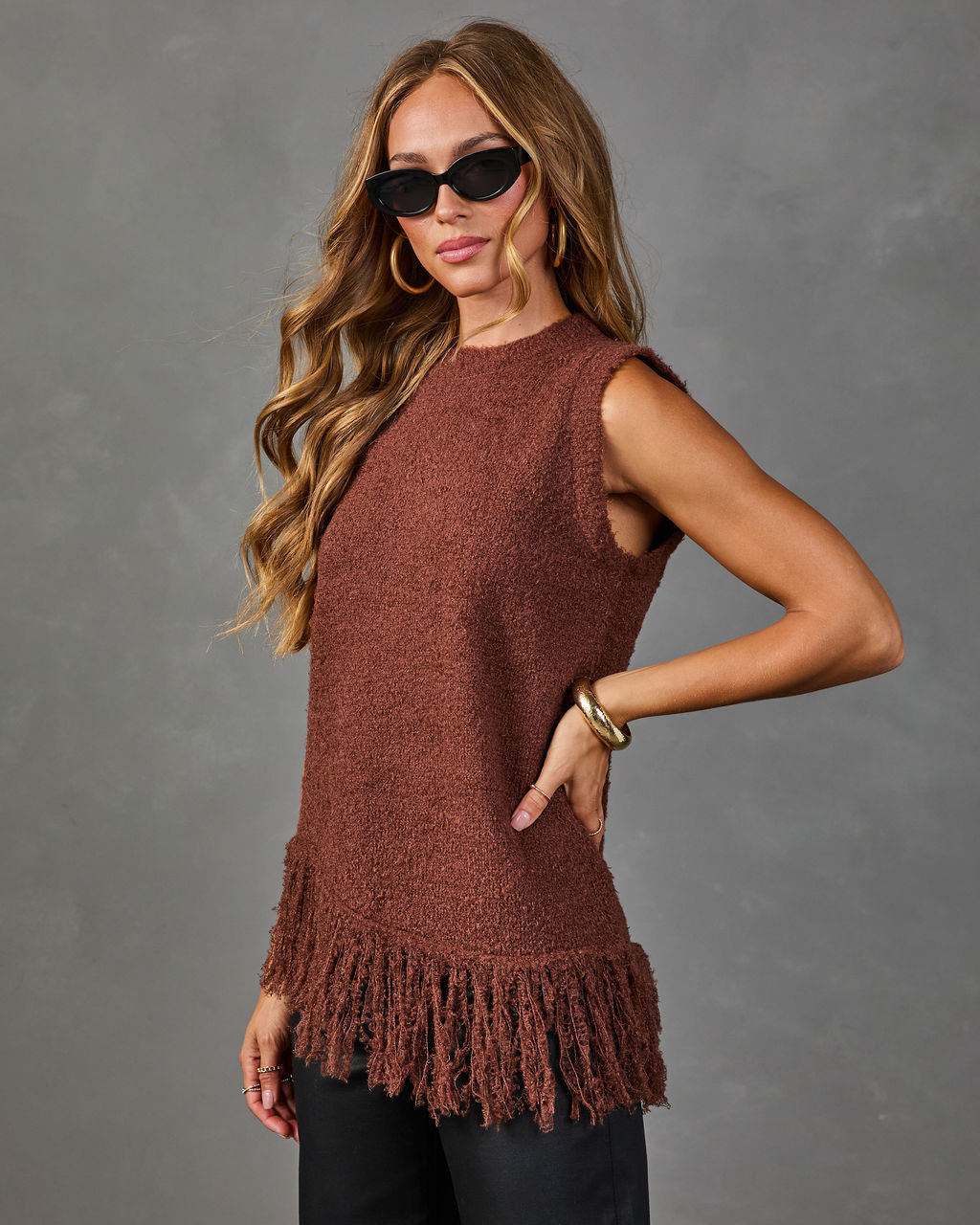 Maple Mingle Knit Fringe Hem Top