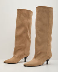 Muse Faux Suede Wide Leg Kitten Heel Boots