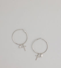 Drama Drop Cross Charm Hoop Earrings