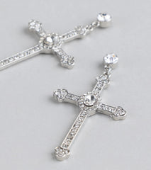 Chic Factor Rhinestone Cross Earrings