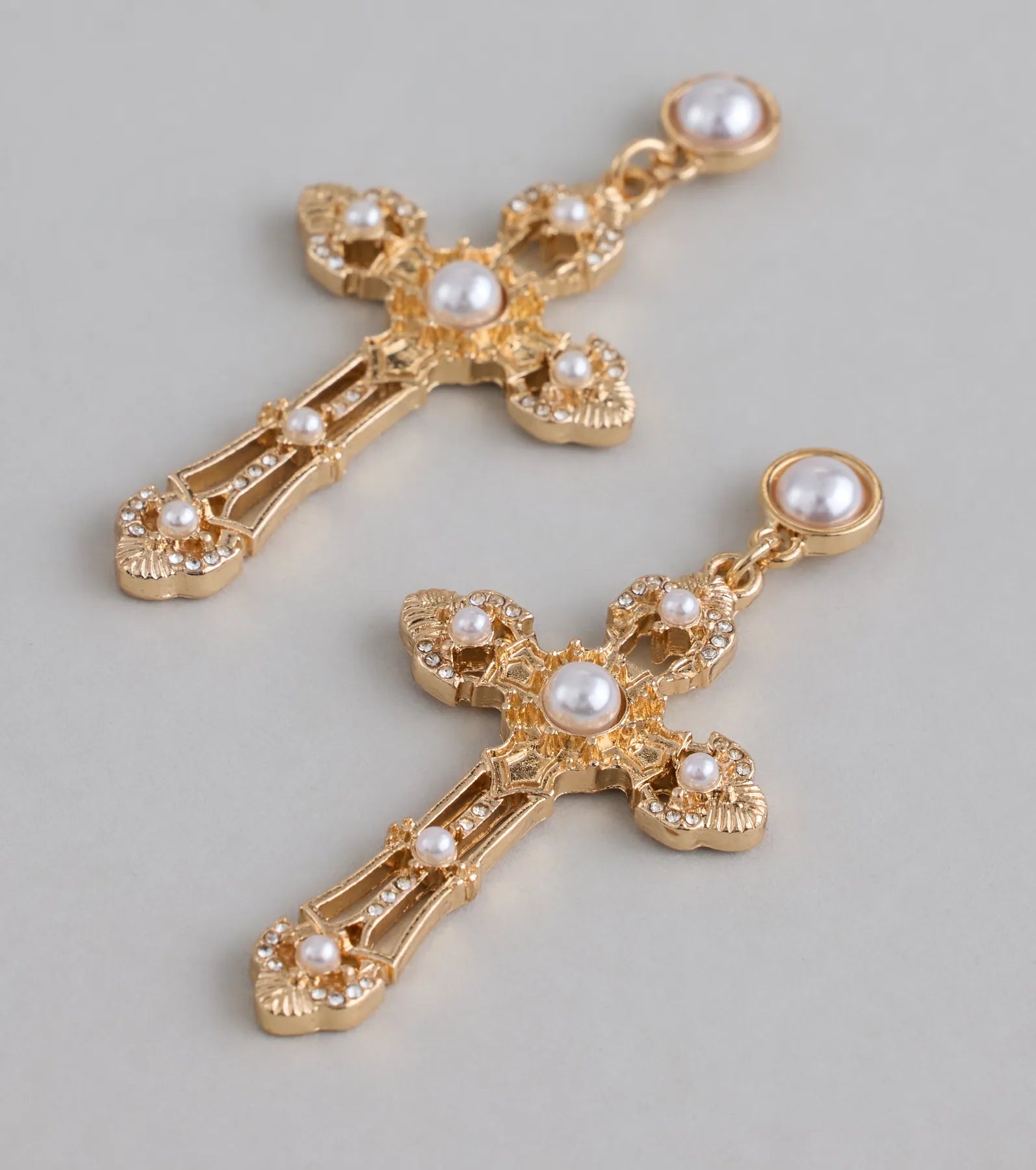 Vintage Muse Cross Faux Pearl Earrings