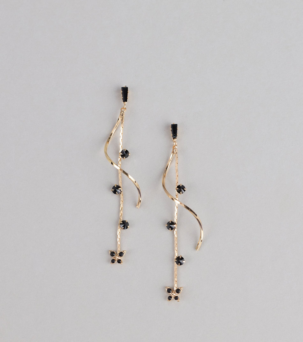 Spirals And Sparkle Butterfly Linear Earrings
