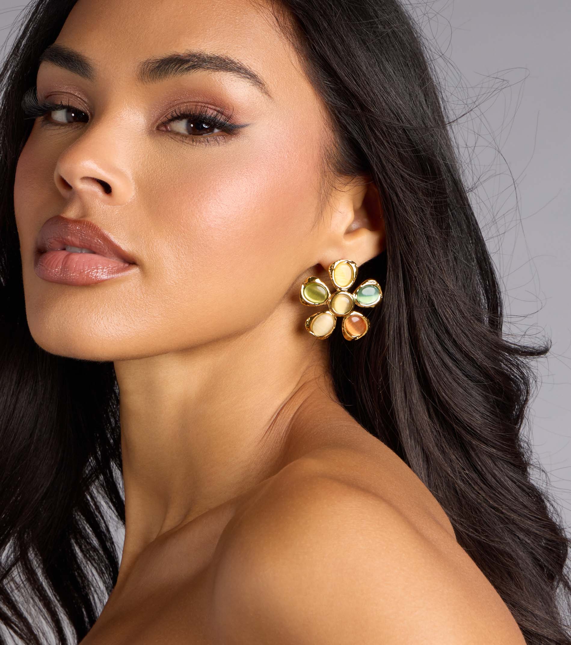 Bloom Bright Stone Flower Stud Earrings