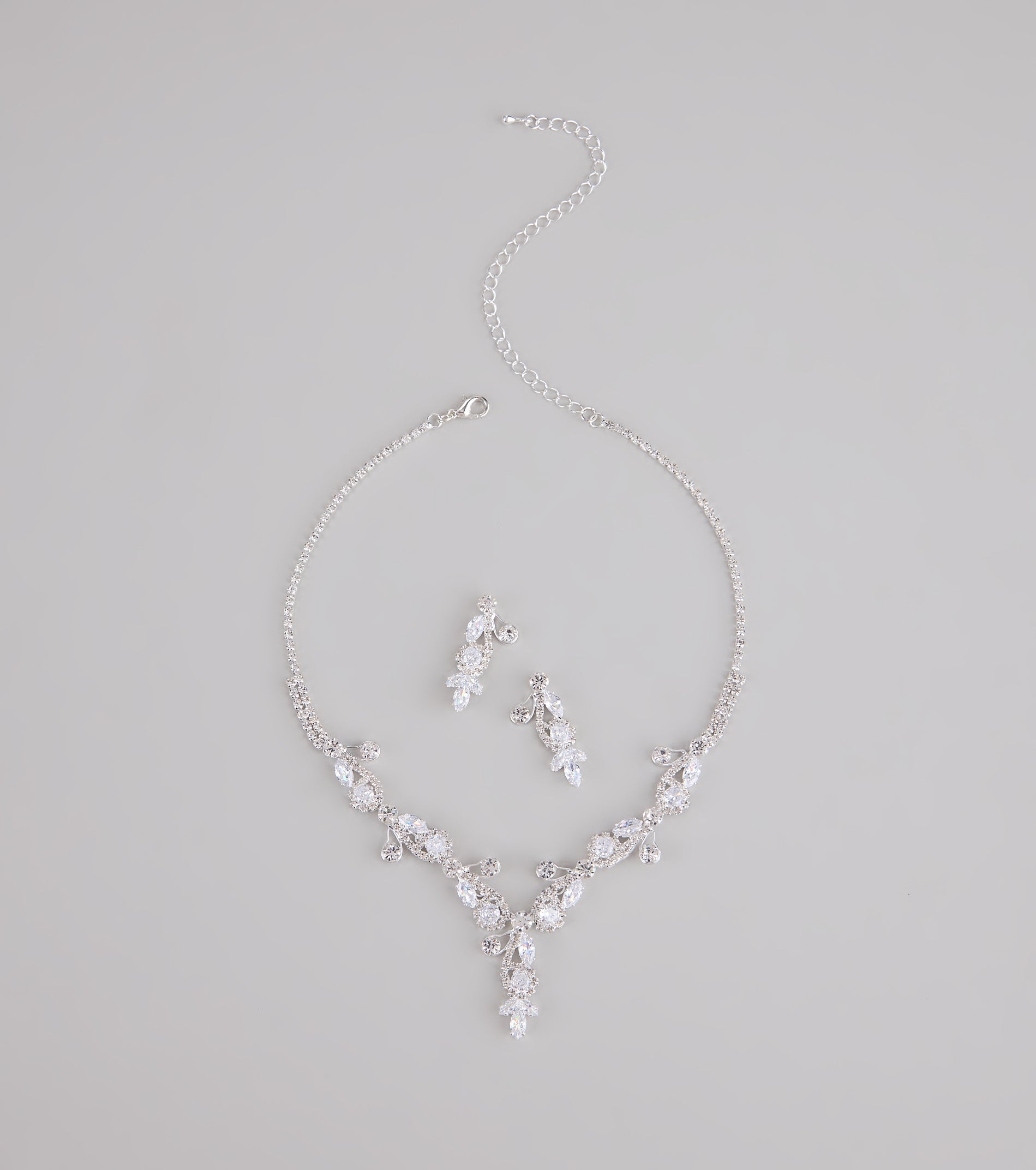 Statement Glow Rhinestone Necklace And Earrings Set