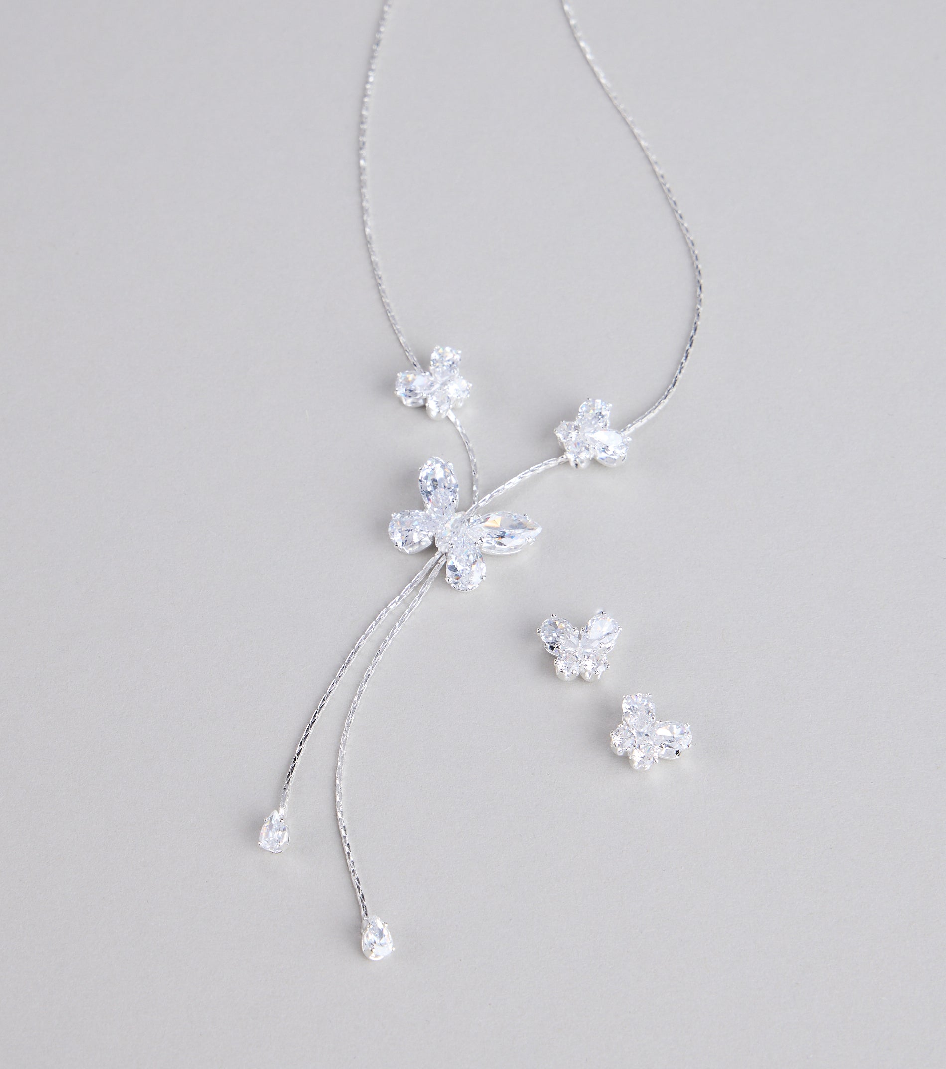 Forever Flutter Rhinestone Necklace And Earrings Set