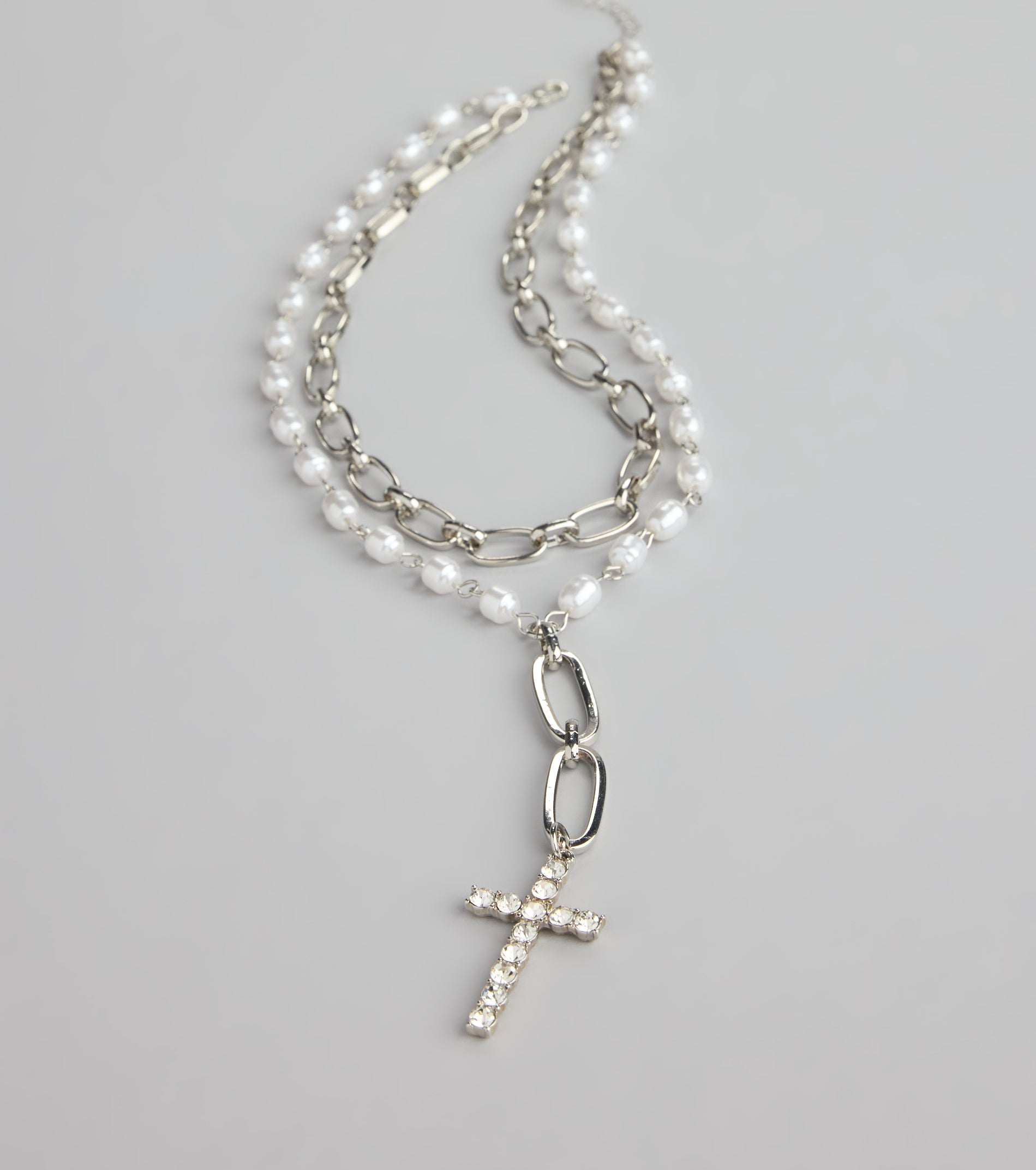 Saintly Chic Pearl And Rhinestone Cross Necklace