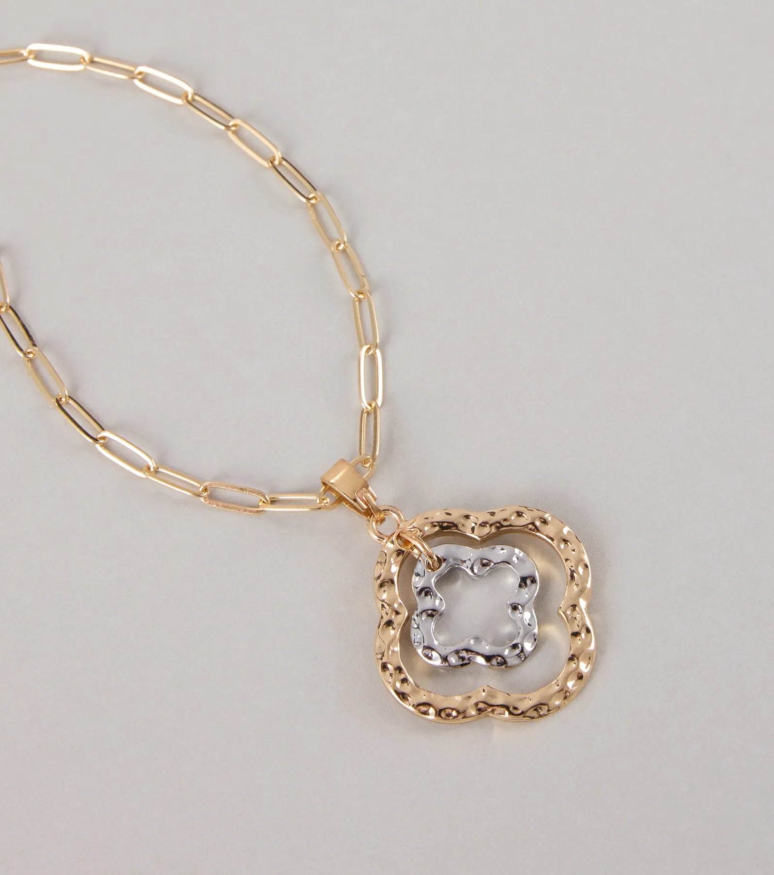 Stay Lucky Clover Charm Paperclip Chain Necklace