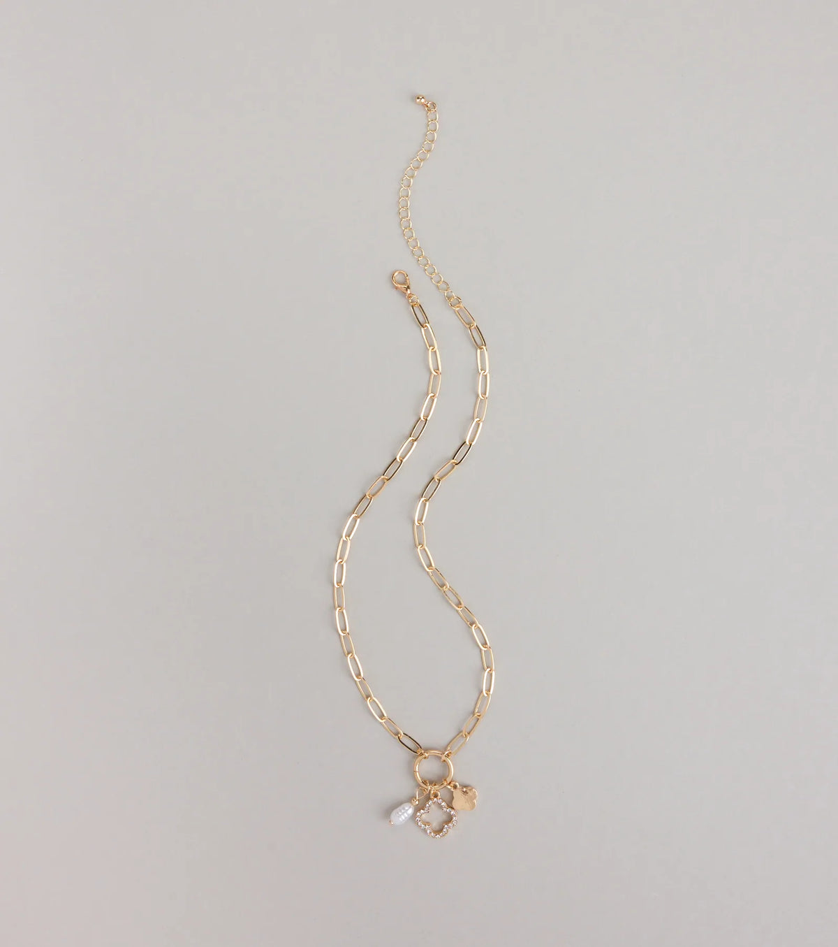 Good Luck Clover And Pearl Charm Necklace