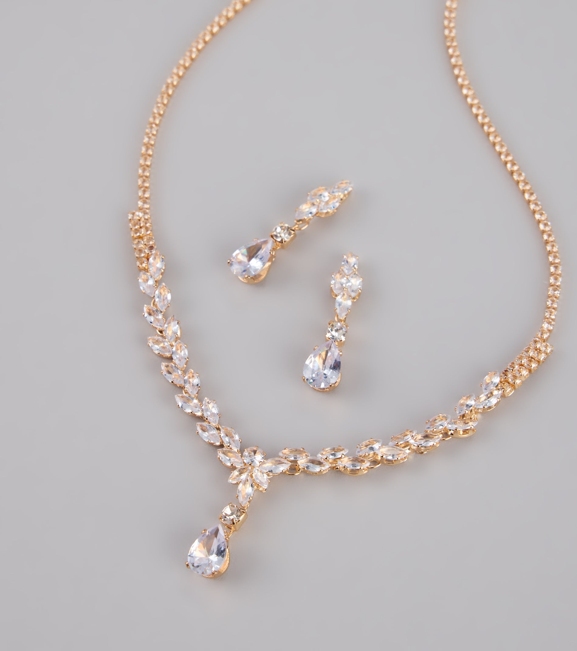 Shine Check Rhinestone Necklace And Earrings Set