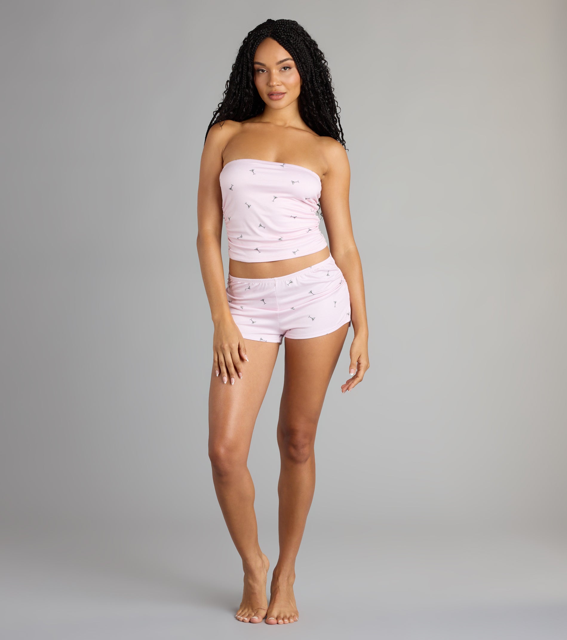 Sip Happens Martini Print Tube Pajama Shorts
