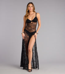 Whispered Touch Sheer Lace Slip Maxi Dress