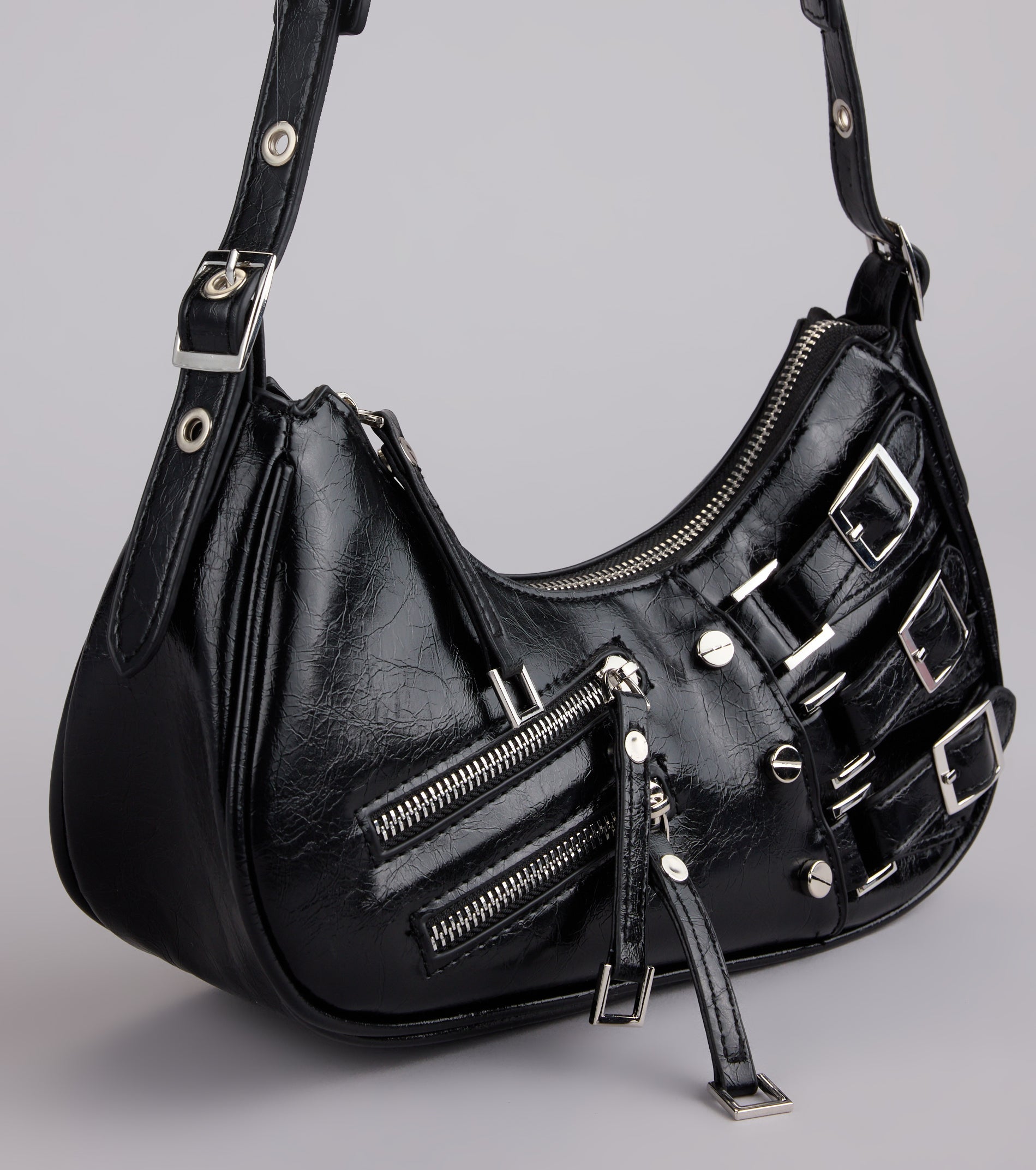 Handle With Attitude Buckle Shoulder Bag