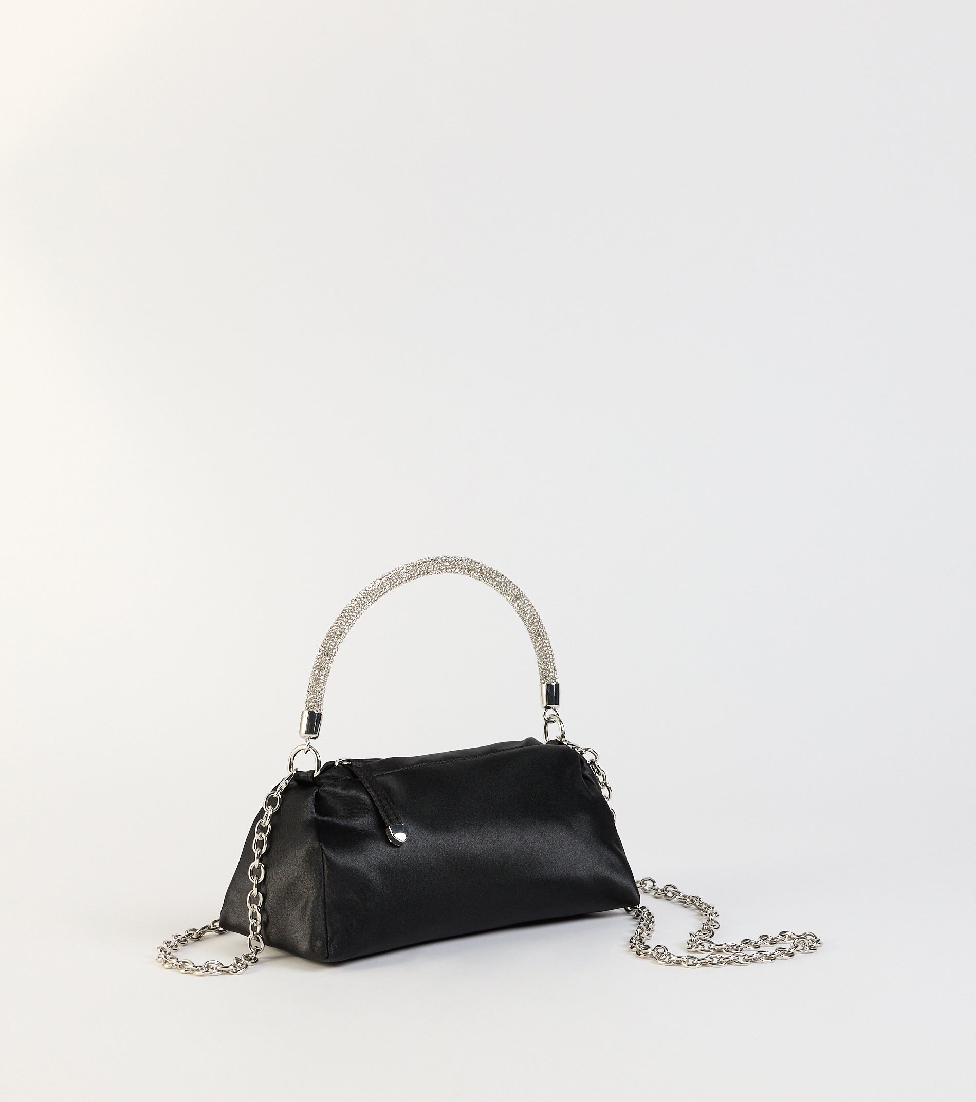 Petite Luxe Rhinestone Handle Satin Bag
