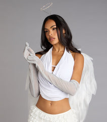 Shine On Glitter Mesh Long Gloves