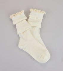 Cottage Cozy Ruffle Lace Knee-High Socks