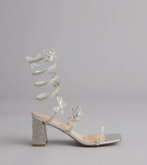 Flutter Up Rhinestone Spiral Strap Heels