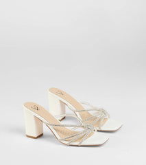 Party Look Rhinestone Strappy Block Heel Mules